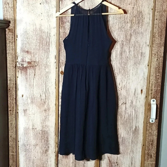 J. Crew silk chiffon crepe fairy  sleveless lined button & zip closure navy 10 - Picture 6 of 10